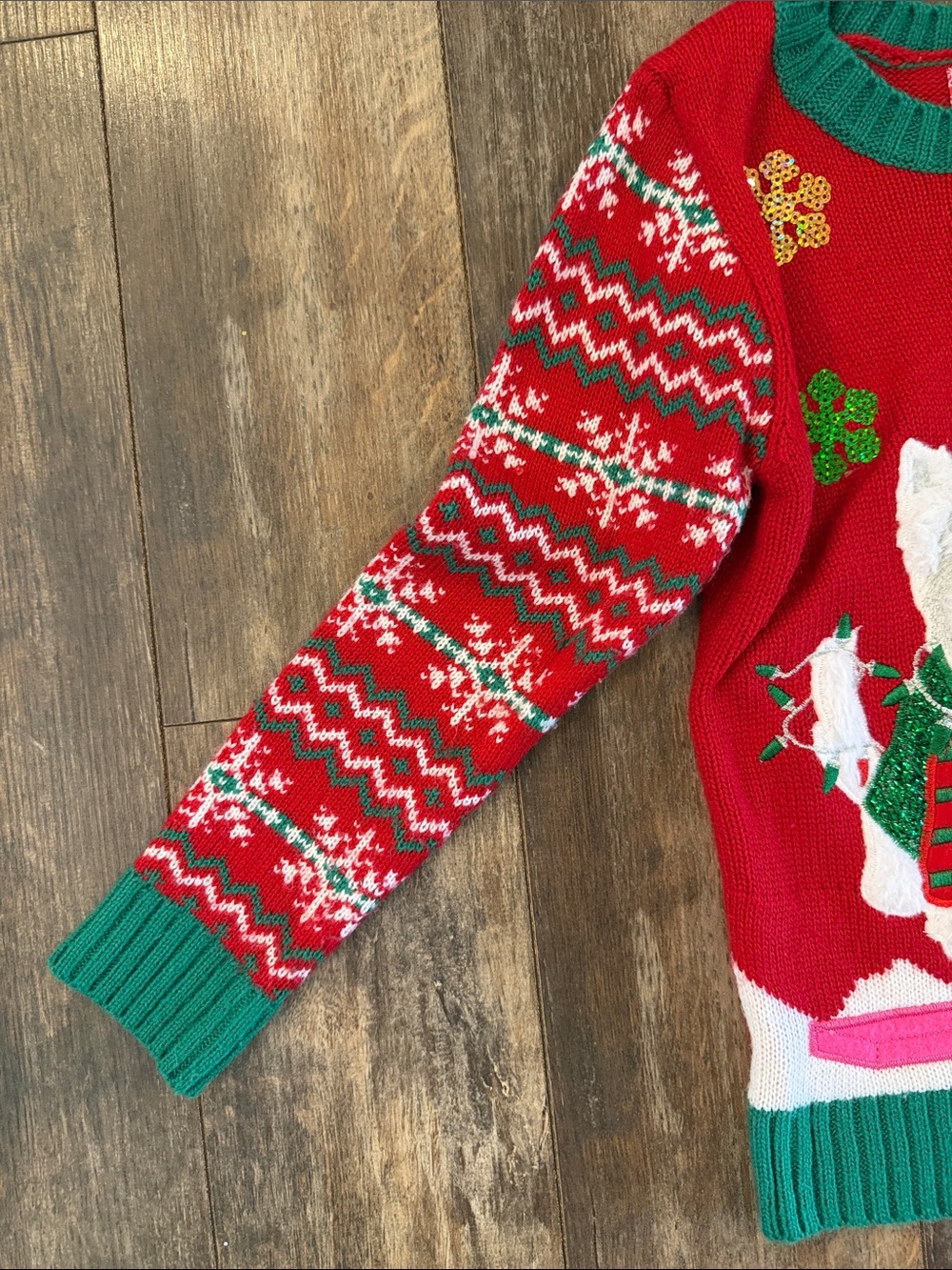 32 Degrees Red Holiday Sweater with White Dog and Green Tree - Picture 7 of 8